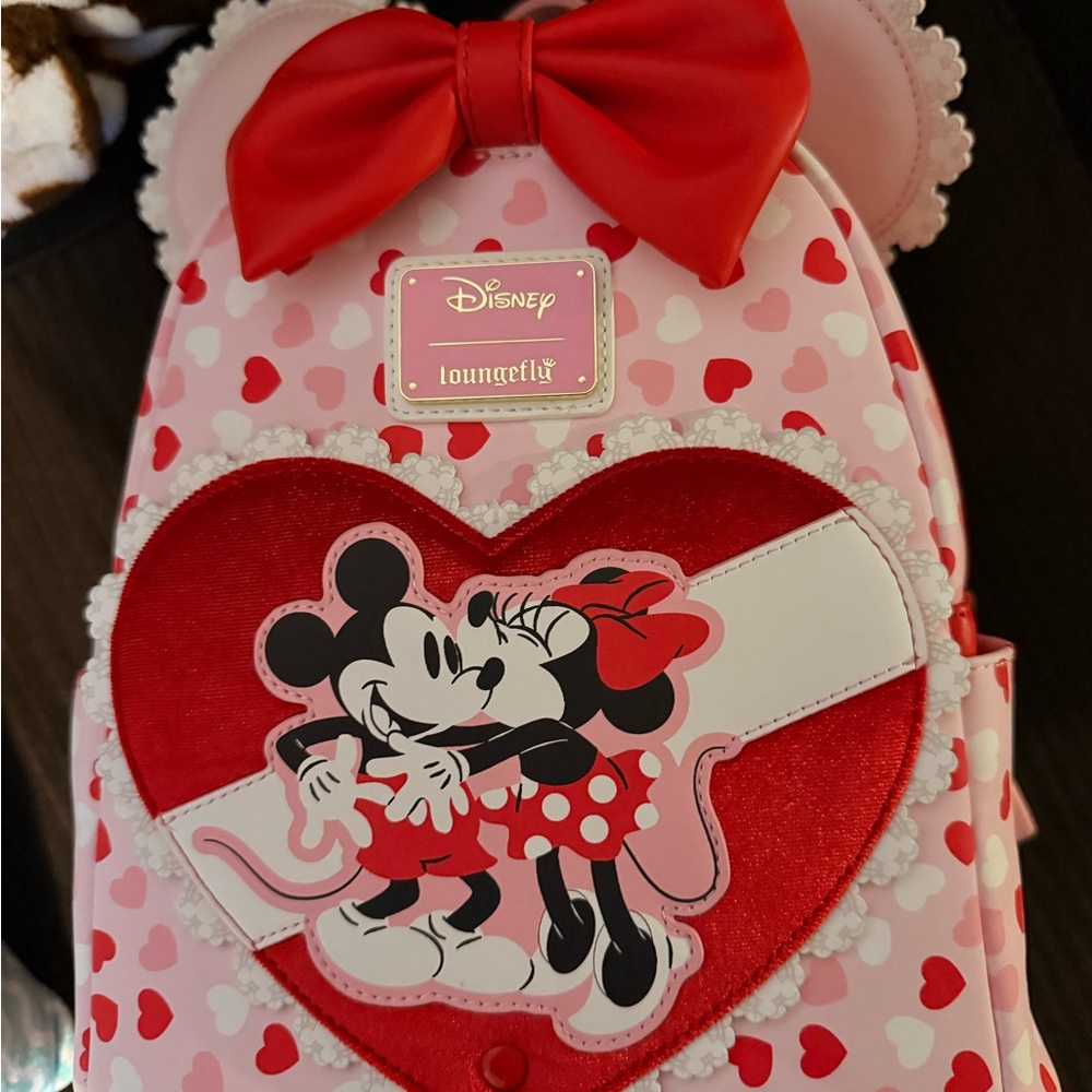 Loungefly Pink Red Minnie & Mickey Heart Bow Mini Backpack
